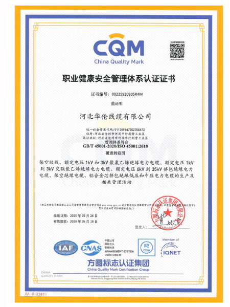 職業(yè)健康安全管理體系認證證書